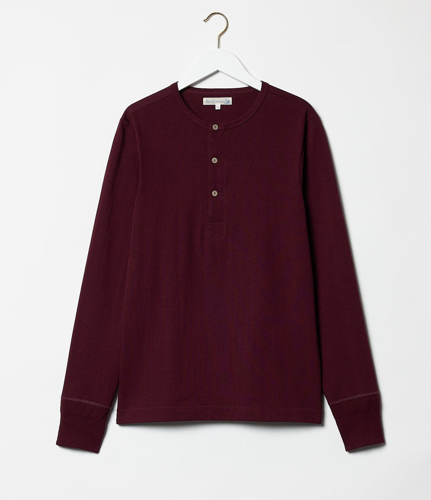 Merz b.Schwanen - 206 - LONG SLEEVE HENLEY NECK - RUBY RED