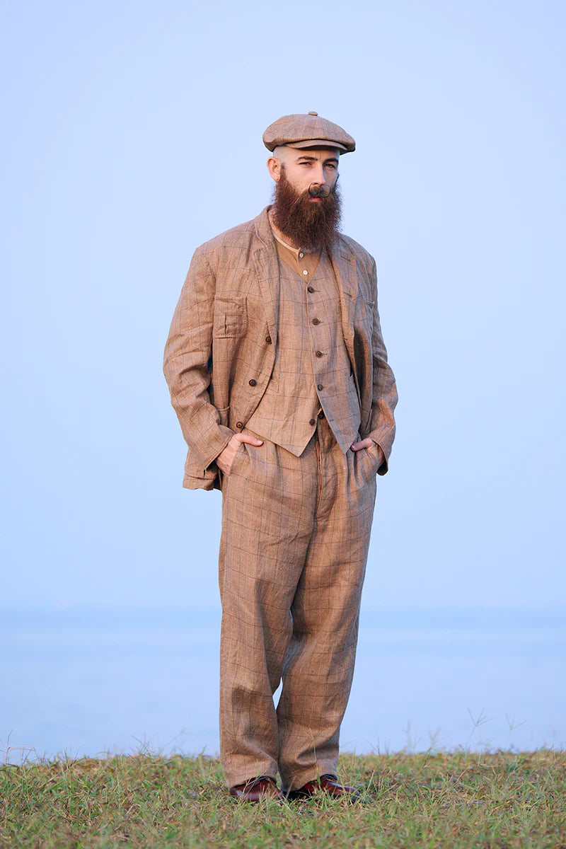 Nigel Cabourn - RANCH WORKER VEST - HEMP LINEN CHECK