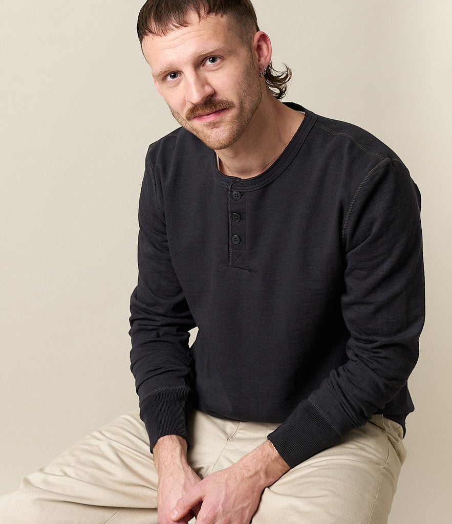 Merz b.Schwanen - 2S04 LOOPWHEELED HENLEY HEAVY - CHARCOAL