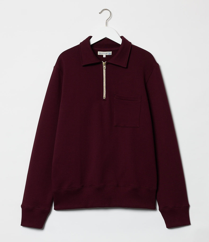 Merz b.Schwanen - 342Z LOOPWHEELED HALF ZIP SWEATSHIRT - RUBY RED