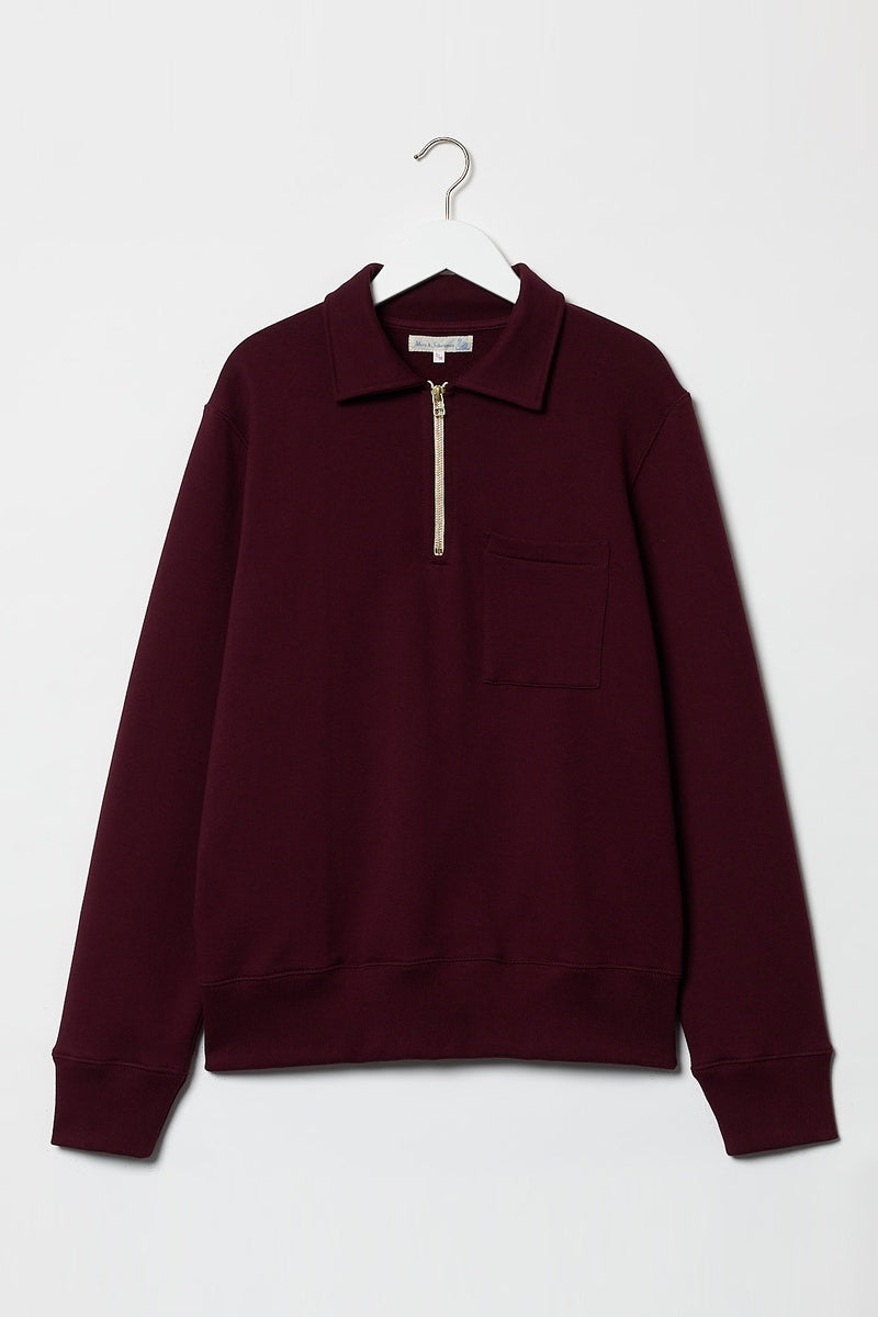 Merz b.Schwanen - 342Z LOOPWHEELED HALF ZIP SWEATSHIRT - RUBY RED