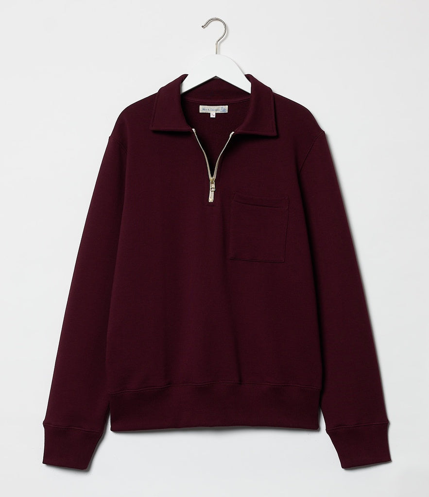Merz b.Schwanen - 342Z LOOPWHEELED HALF ZIP SWEATSHIRT - RUBY RED
