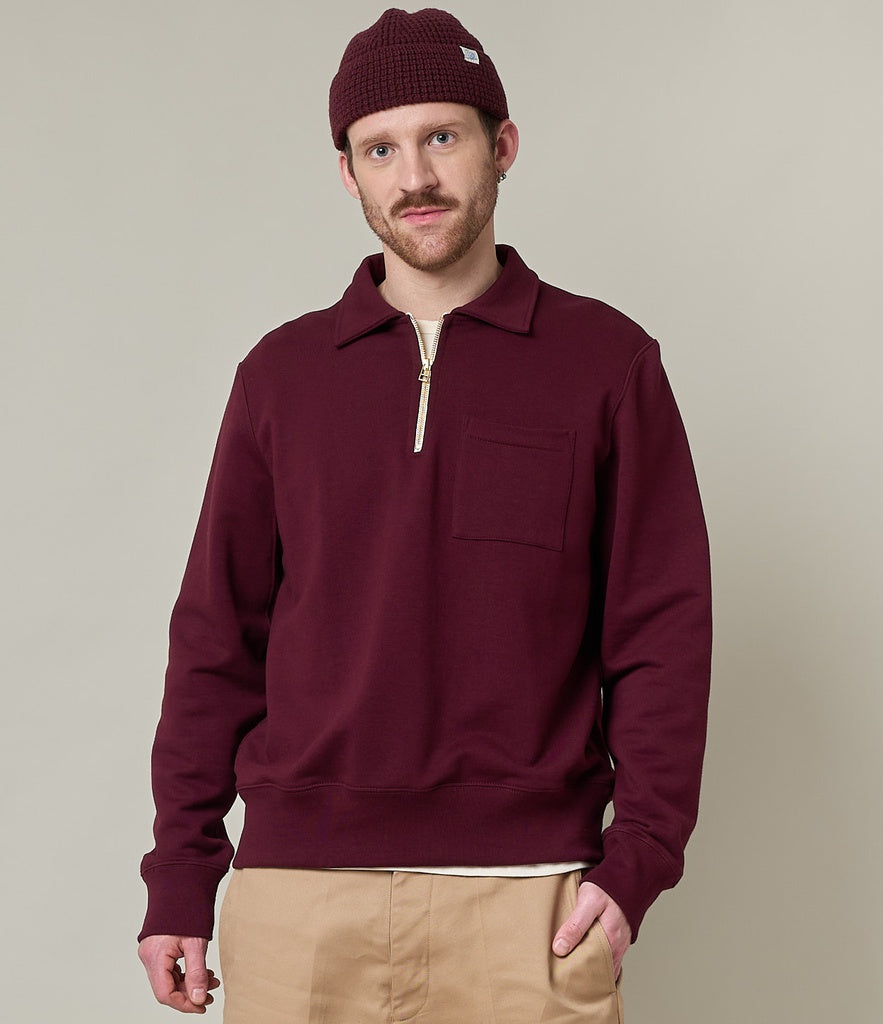 Merz b.Schwanen - 342Z LOOPWHEELED HALF ZIP SWEATSHIRT - RUBY RED