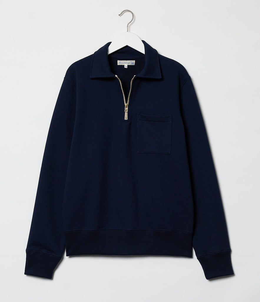 Merz b.Schwanen - 342Z LOOPWHEELED HALF ZIP SWEATSHIRT - INK BLUE