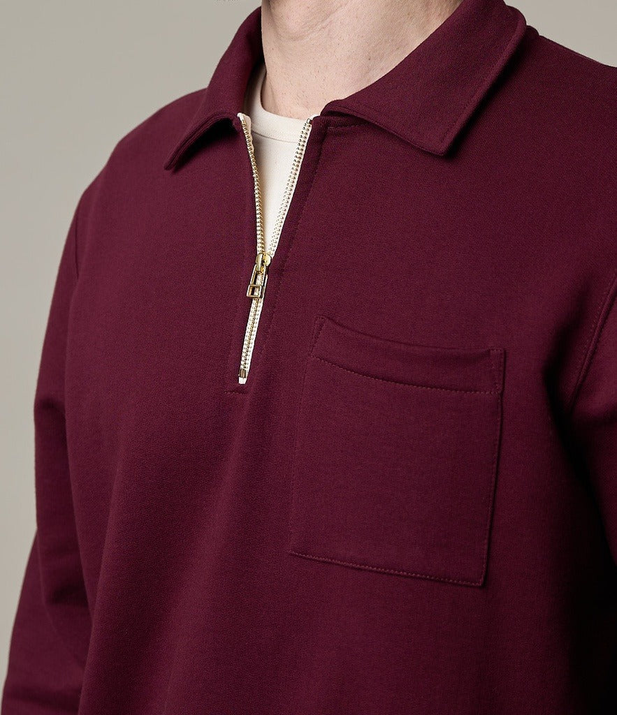 Merz b.Schwanen - 342Z LOOPWHEELED HALF ZIP SWEATSHIRT - RUBY RED