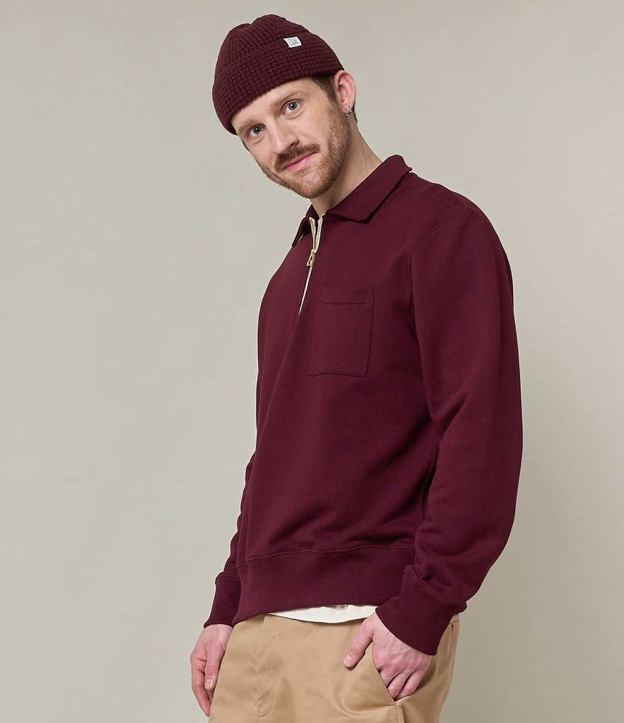 Merz b.Schwanen - 342Z LOOPWHEELED HALF ZIP SWEATSHIRT - RUBY RED
