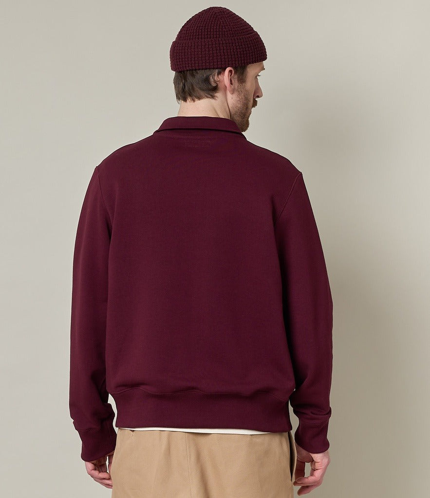 Merz b.Schwanen - 342Z LOOPWHEELED HALF ZIP SWEATSHIRT - RUBY RED