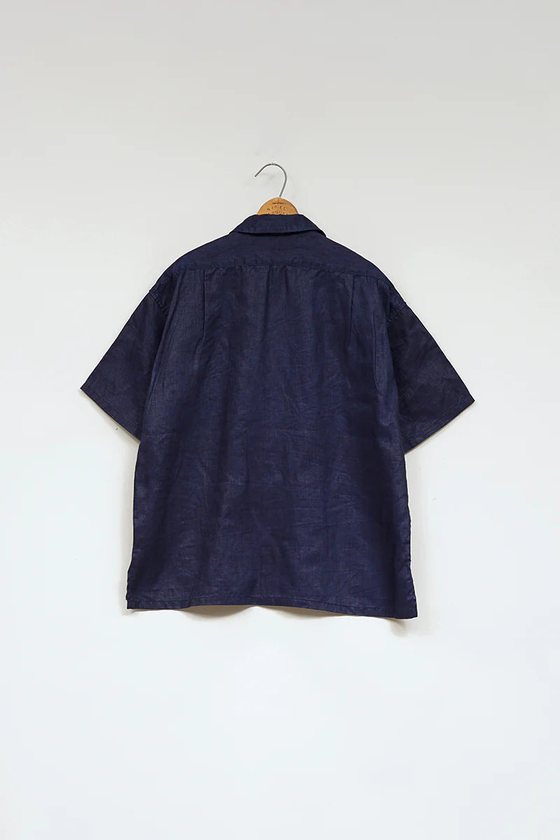 Nigel Cabourn - OPEN COLLAR SHIRT LINEN - INDIGO