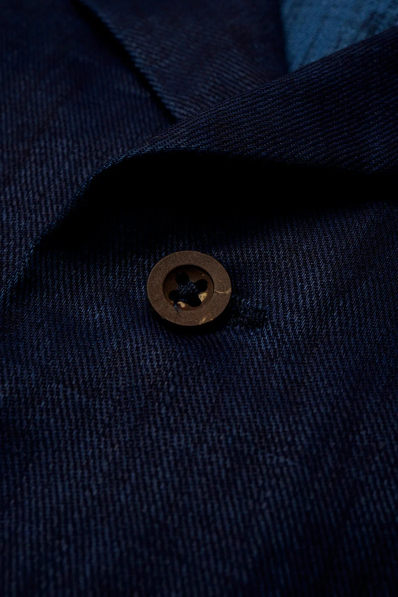 Nigel Cabourn - OPEN COLLAR SHIRT LINEN - INDIGO