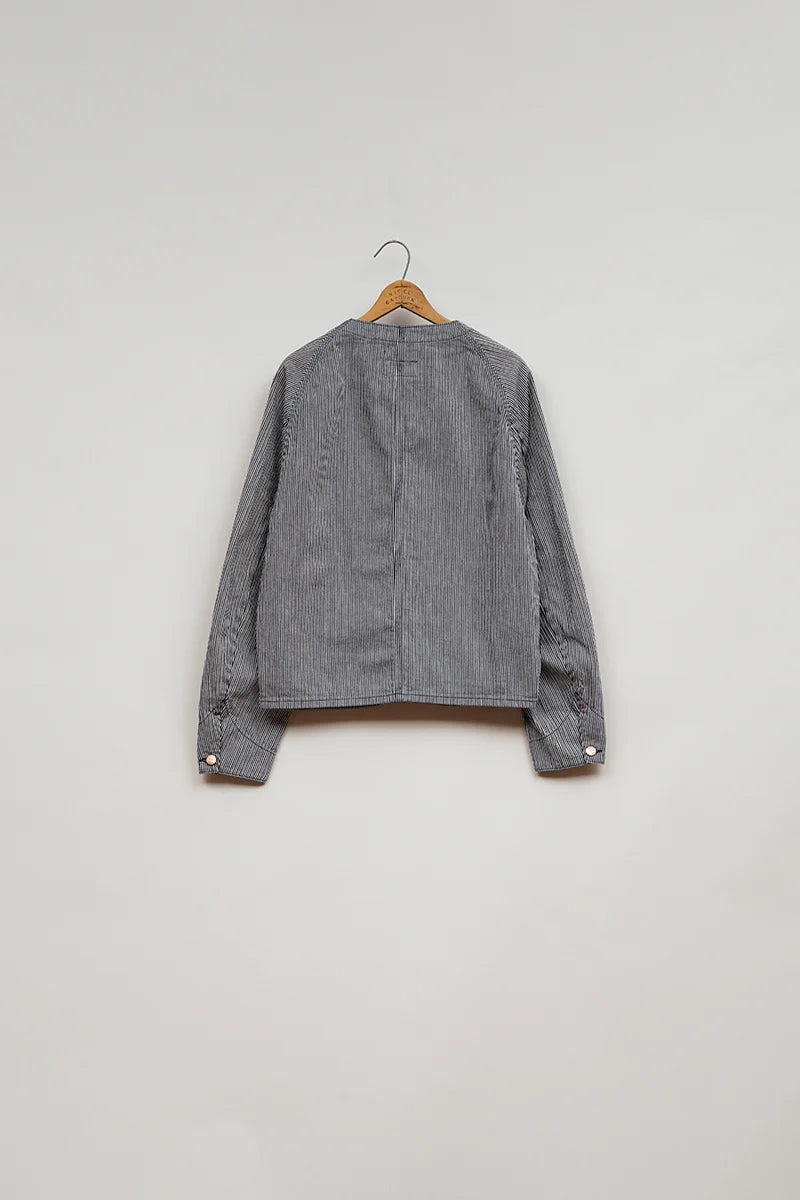 【再値下げ】Nigel Cabourn LYBRO - JK03-03-HI COLLARLESS JACKET - INDIGO HICKORY STRIPE