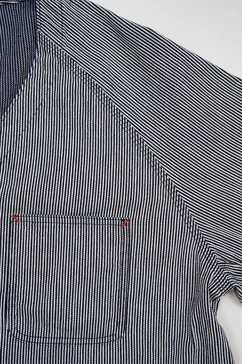 【再値下げ】Nigel Cabourn LYBRO - JK03-03-HI COLLARLESS JACKET - INDIGO HICKORY STRIPE