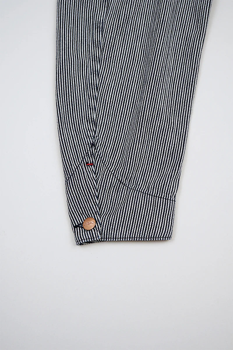 【再値下げ】Nigel Cabourn LYBRO - JK03-03-HI COLLARLESS JACKET - INDIGO HICKORY STRIPE