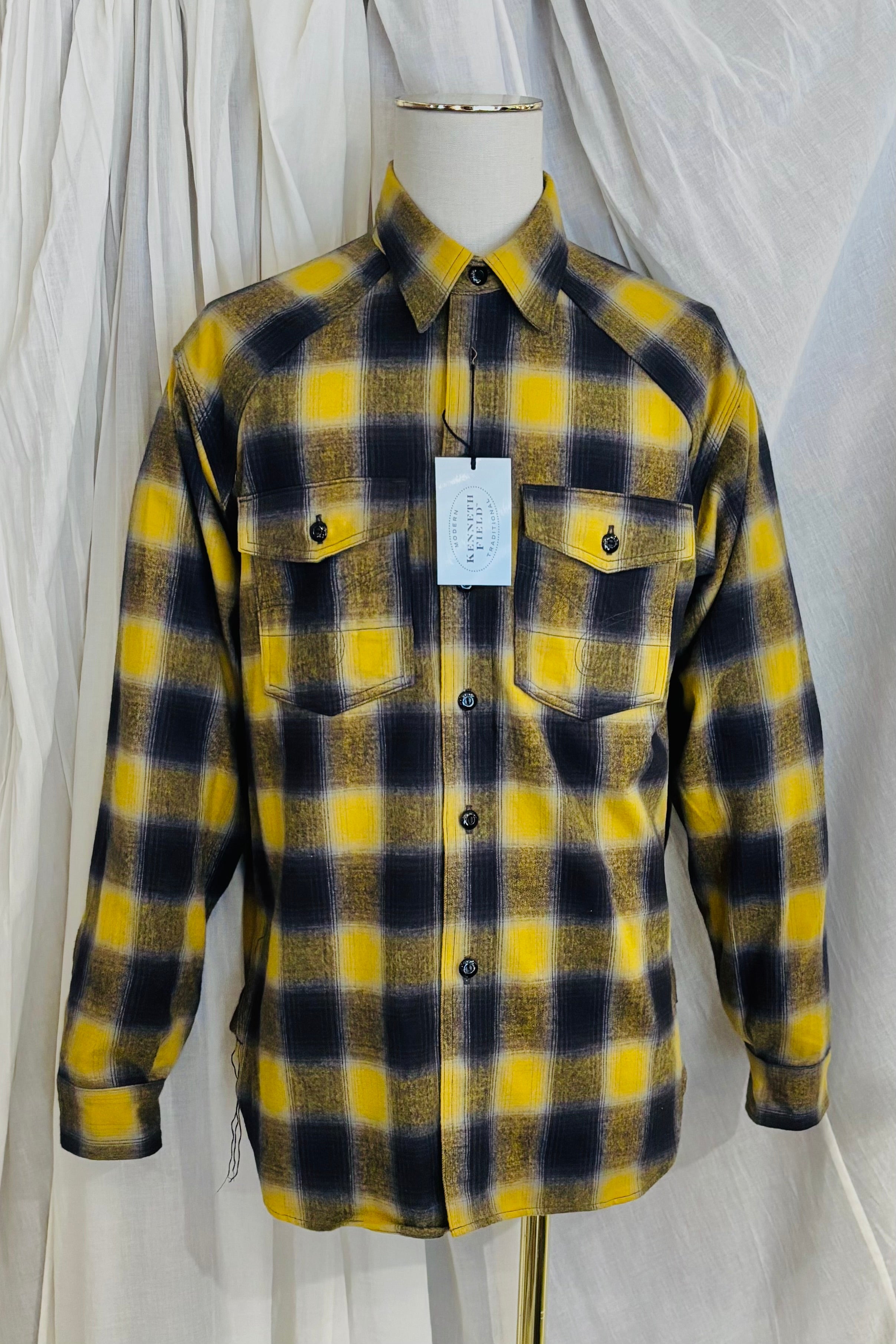 KENNETH FIELD - BARN SHIRTS FLANNEL PLAIDS - MUSTARD