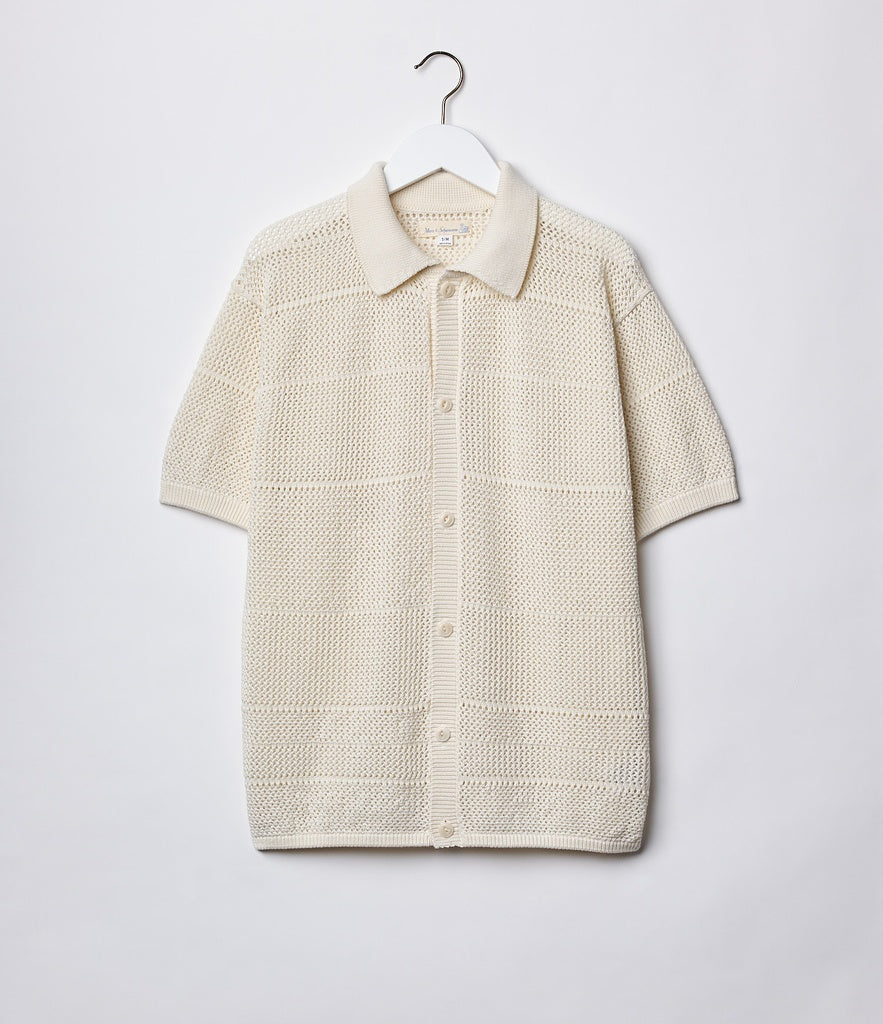 Merz b.Schwanen - KNITSHIRT01 CROCHET SHIRT RELAXED FIT - NATURE