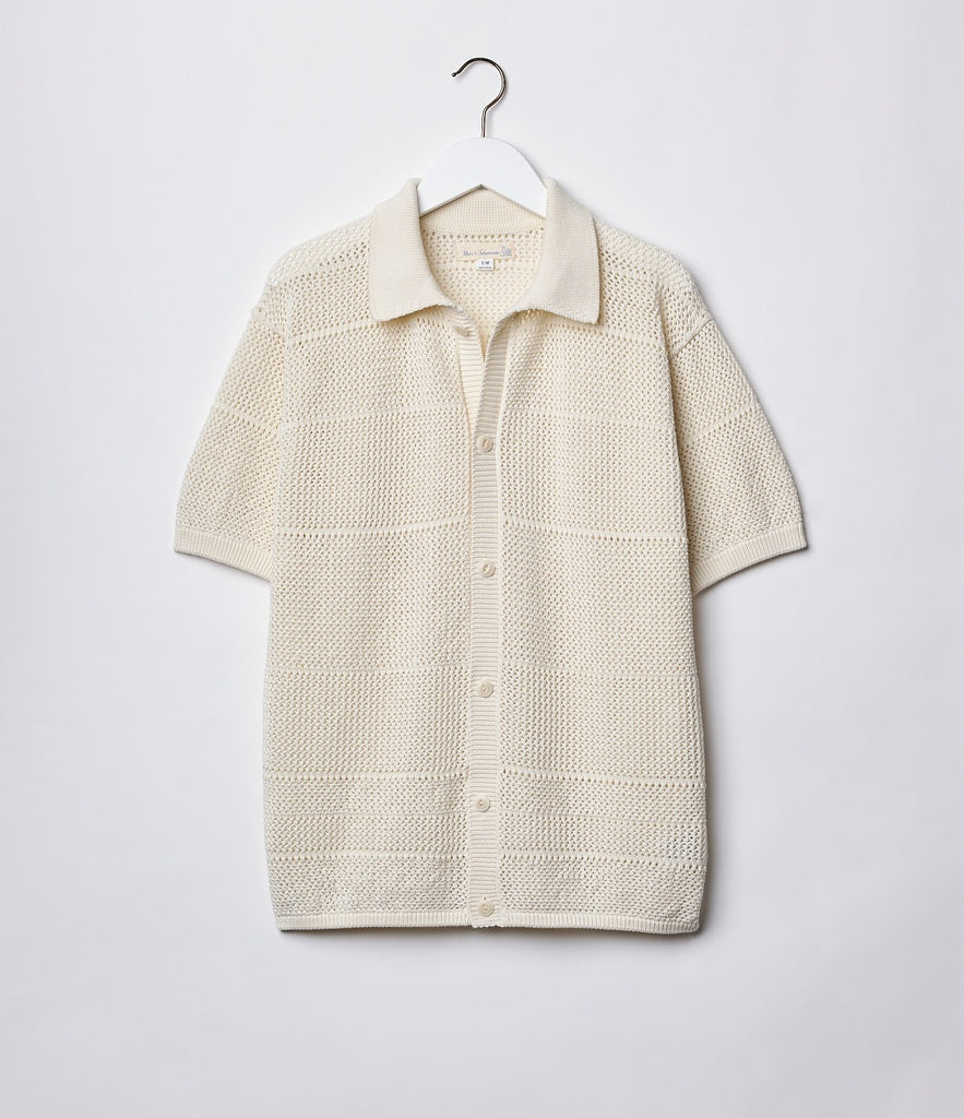 Merz b.Schwanen - KNITSHIRT01 CROCHET SHIRT RELAXED FIT - NATURE