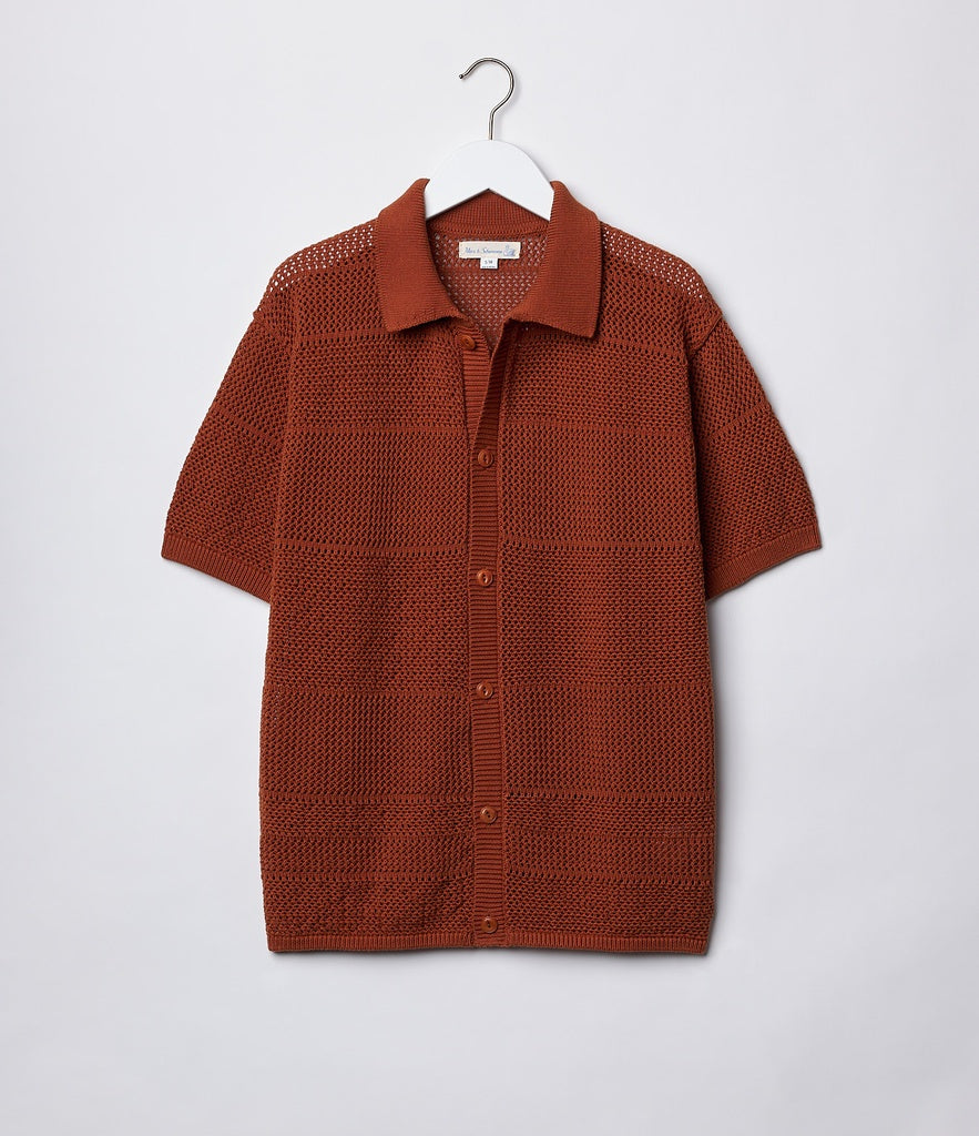 Merz b.Schwanen - KNITSHIRT01 CROCHET SHIRT RELAXED FIT - CARAMEL
