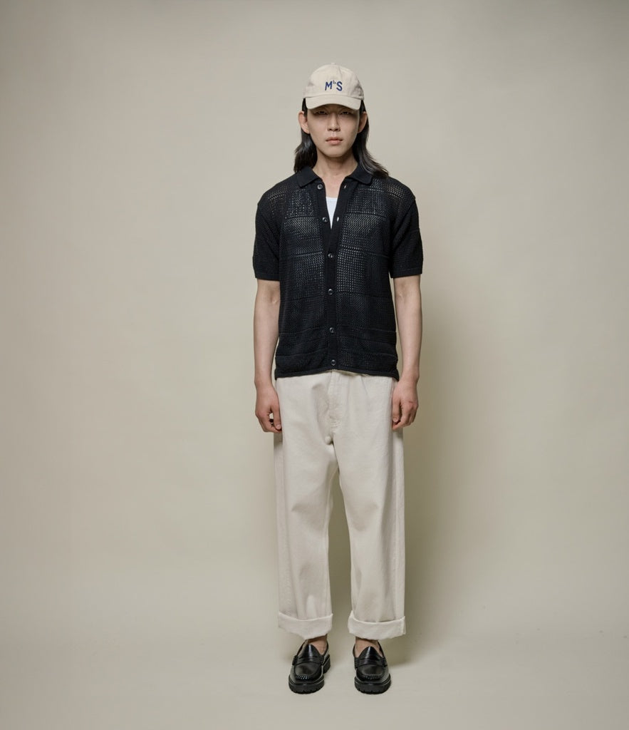 Merz b.Schwanen - KNITSHIRT01 CROCHET SHIRT RELAXED FIT - DEEP BLACK