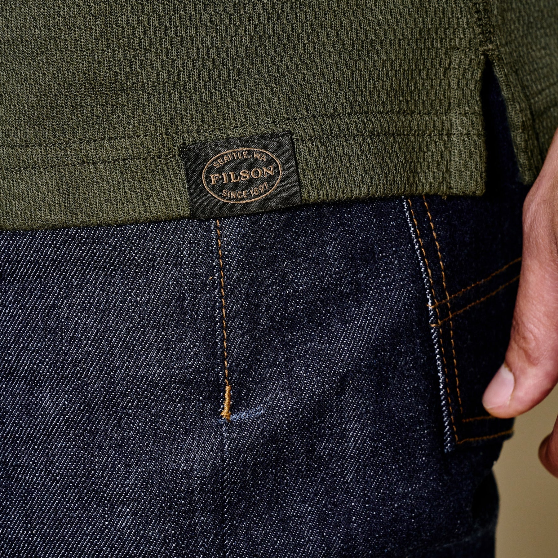 FILSON - WAFFLE KNIT THERMAL CREW - OLIVE