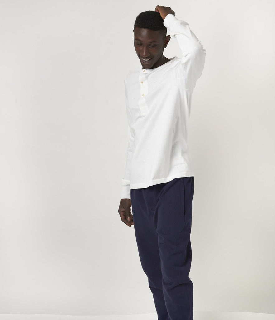 Merz b.Schwanen - 206 LOOPWHEELED HENLEY 7.2oz - WHITE