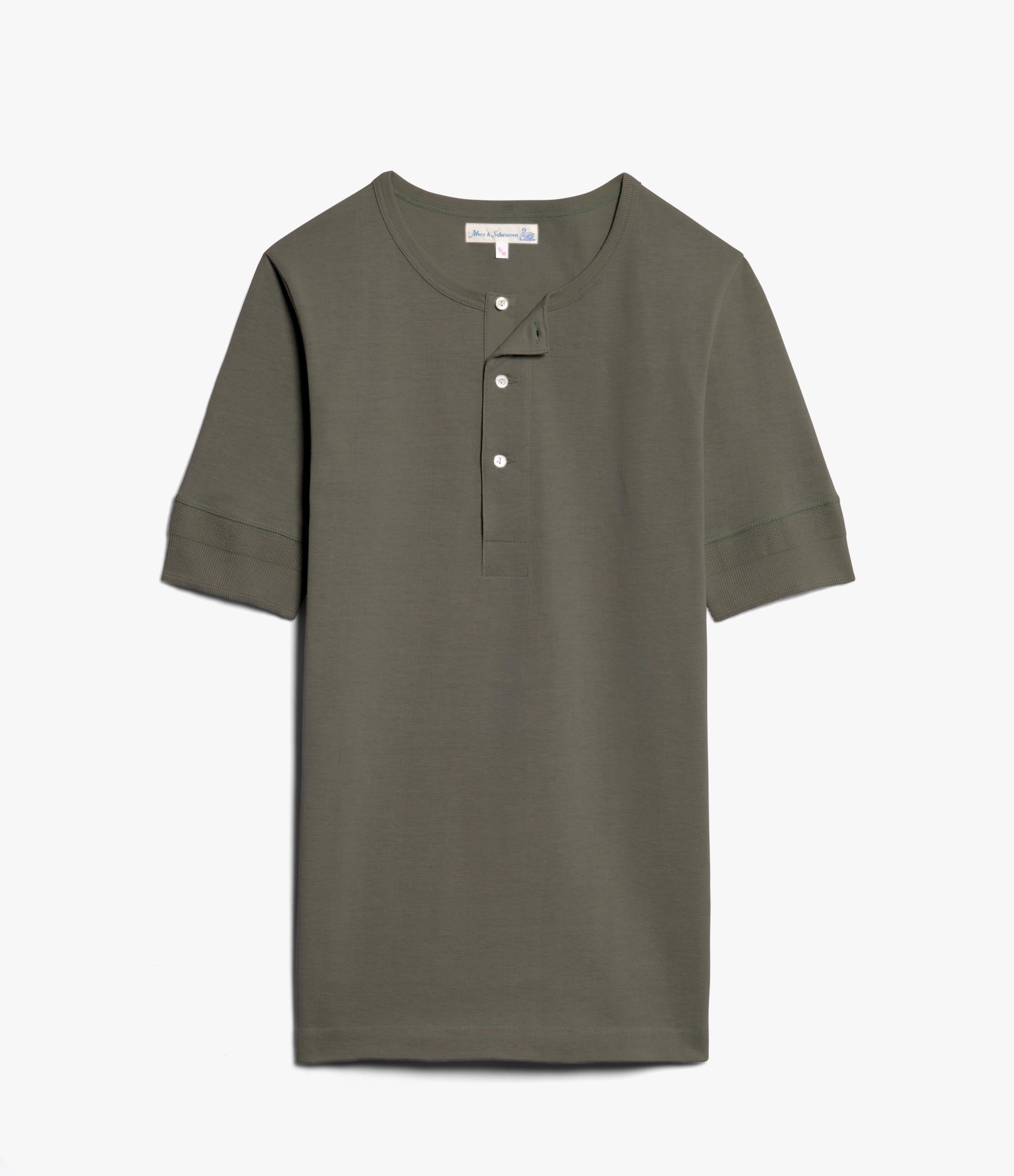 Merz b.Schwanen - 207 LOOPWHEELED HENLEY 7.2OZ CLASSIC FIT - ARMY