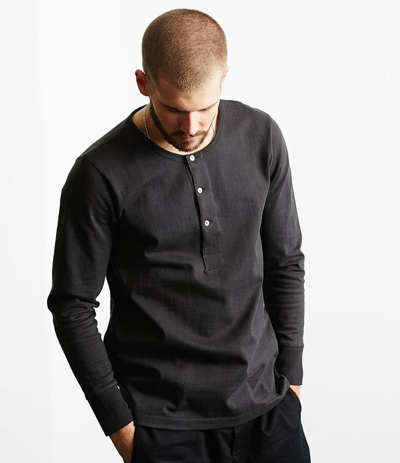 Merz b.Schwanen - 206 LOOPWHEELED HENLEY 7.2oz - CHARCOAL