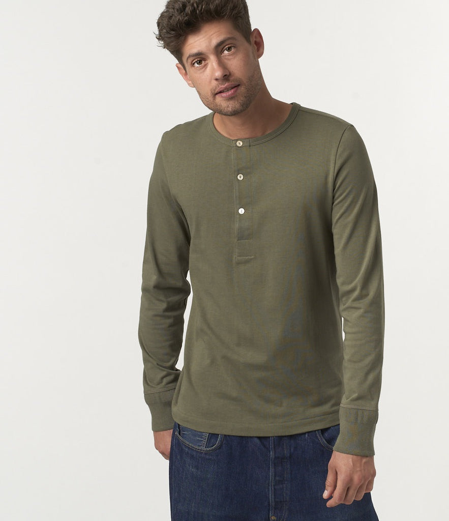 Merz b.Schwanen - 206 LOOPWHEELED HENLEY 7.2oz - ARMY