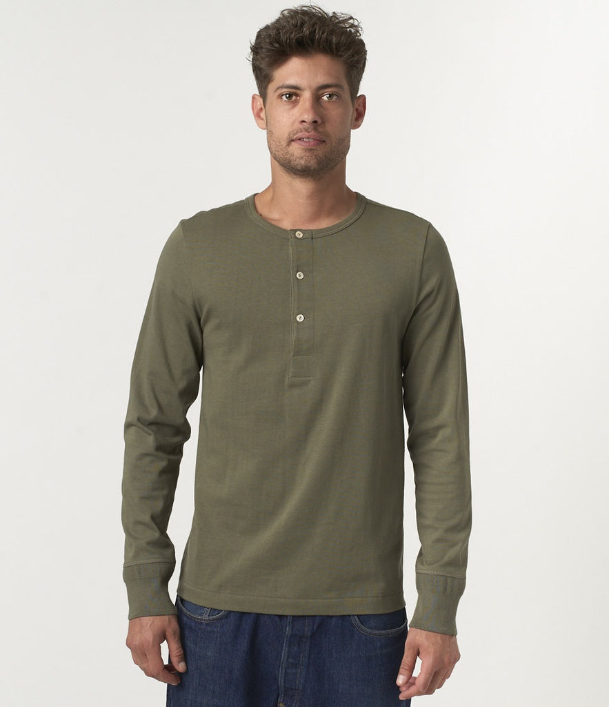 Merz b.Schwanen - 206 LOOPWHEELED HENLEY 7.2oz - ARMY