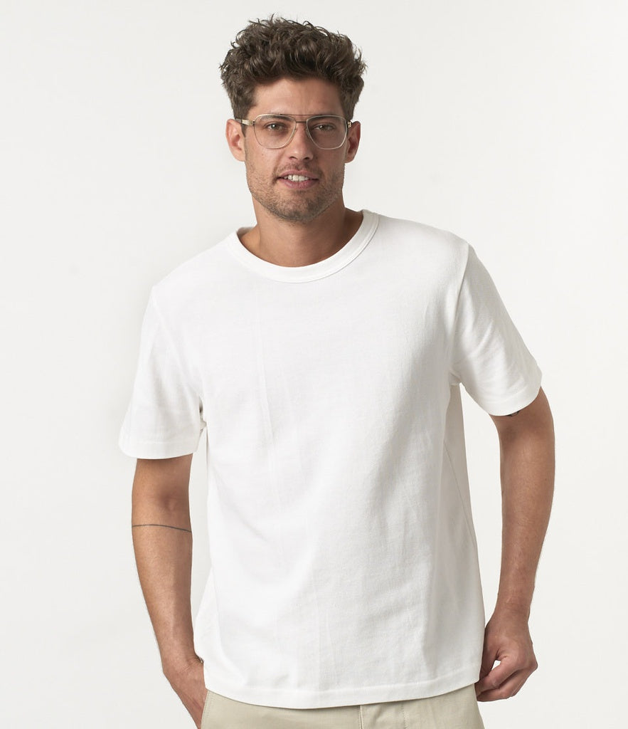 Merz b.Schwanen - 214PK LOOPWHEELED TEE PIKEE 7.2OZ RELAXED FIT - WHITE