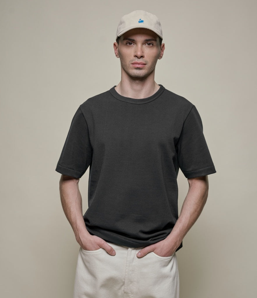 Merz b.Schwanen - 214PK LOOPWHEELED TEE PIKEE 7.2OZ RELAXED FIT - CHARCOAL