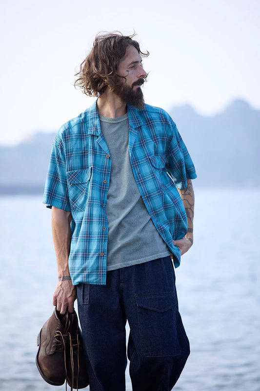 Nigel Cabourn - OPEN COLLAR SHIRT - RAYON CHECK