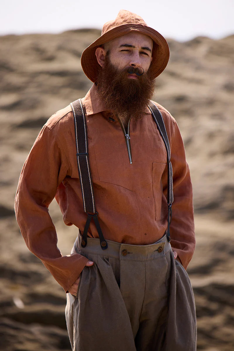 Nigel Cabourn - FISHERMAN ZIPUP SHIRT - KAKISHIBU