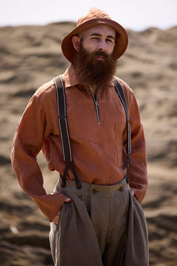 Nigel Cabourn - FISHERMAN ZIPUP SHIRT - KAKISHIBU