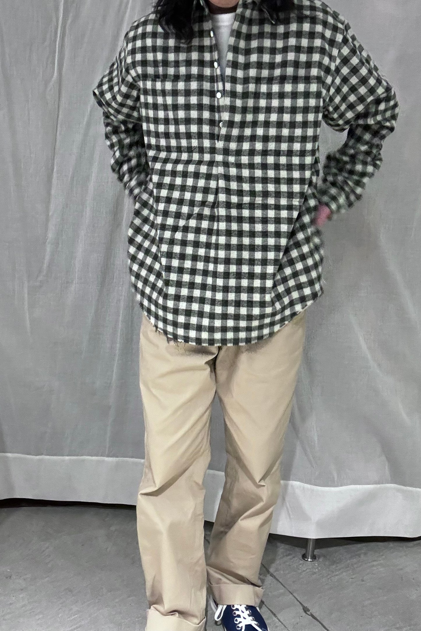 KENNETH FIELD - ROOMY SHIRT Ⅱ NEL CHECK - GRAY