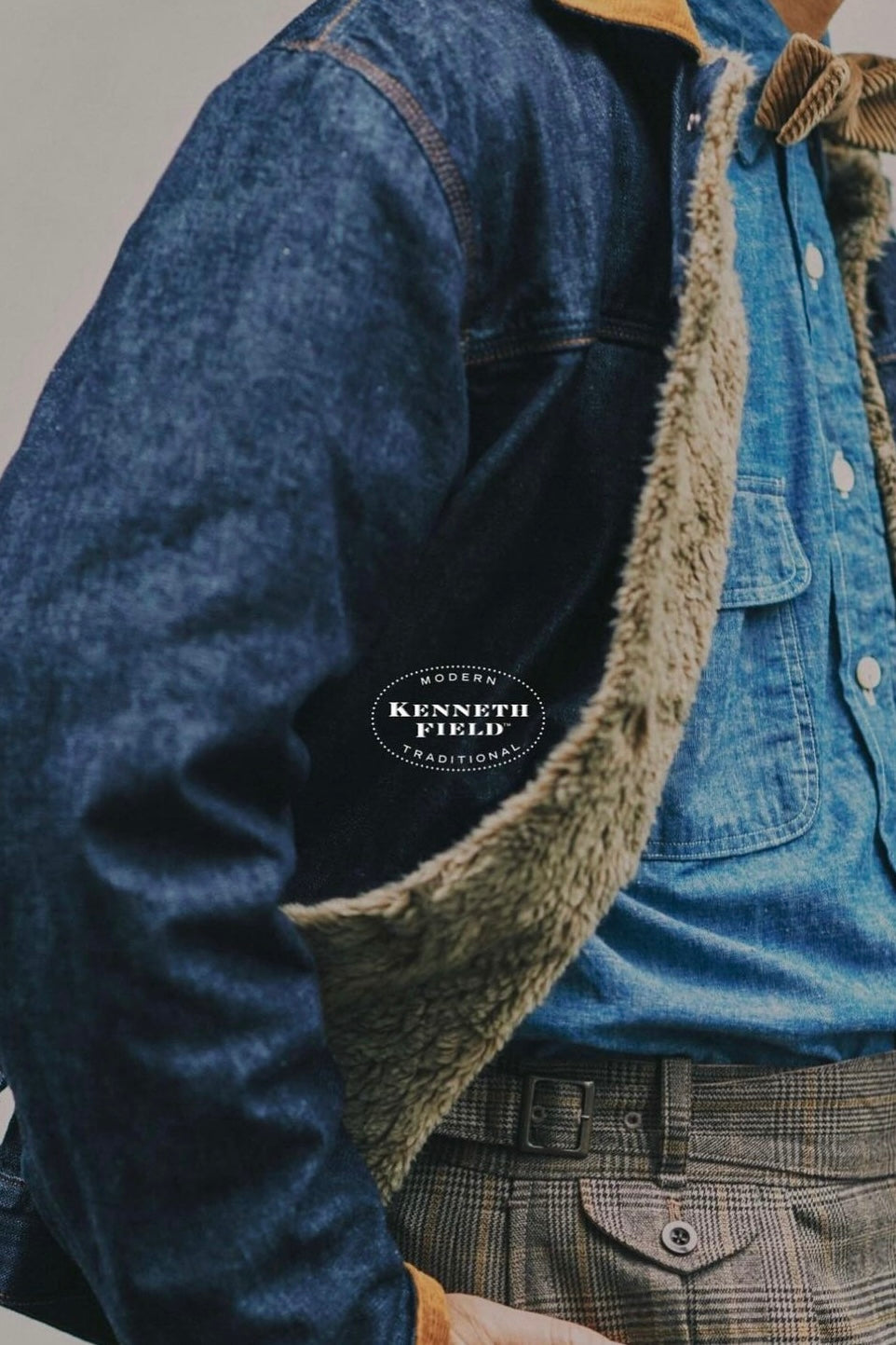 KENNETH FIELD - WESTERN JACKET WITH LINING - BROKEN DENIM