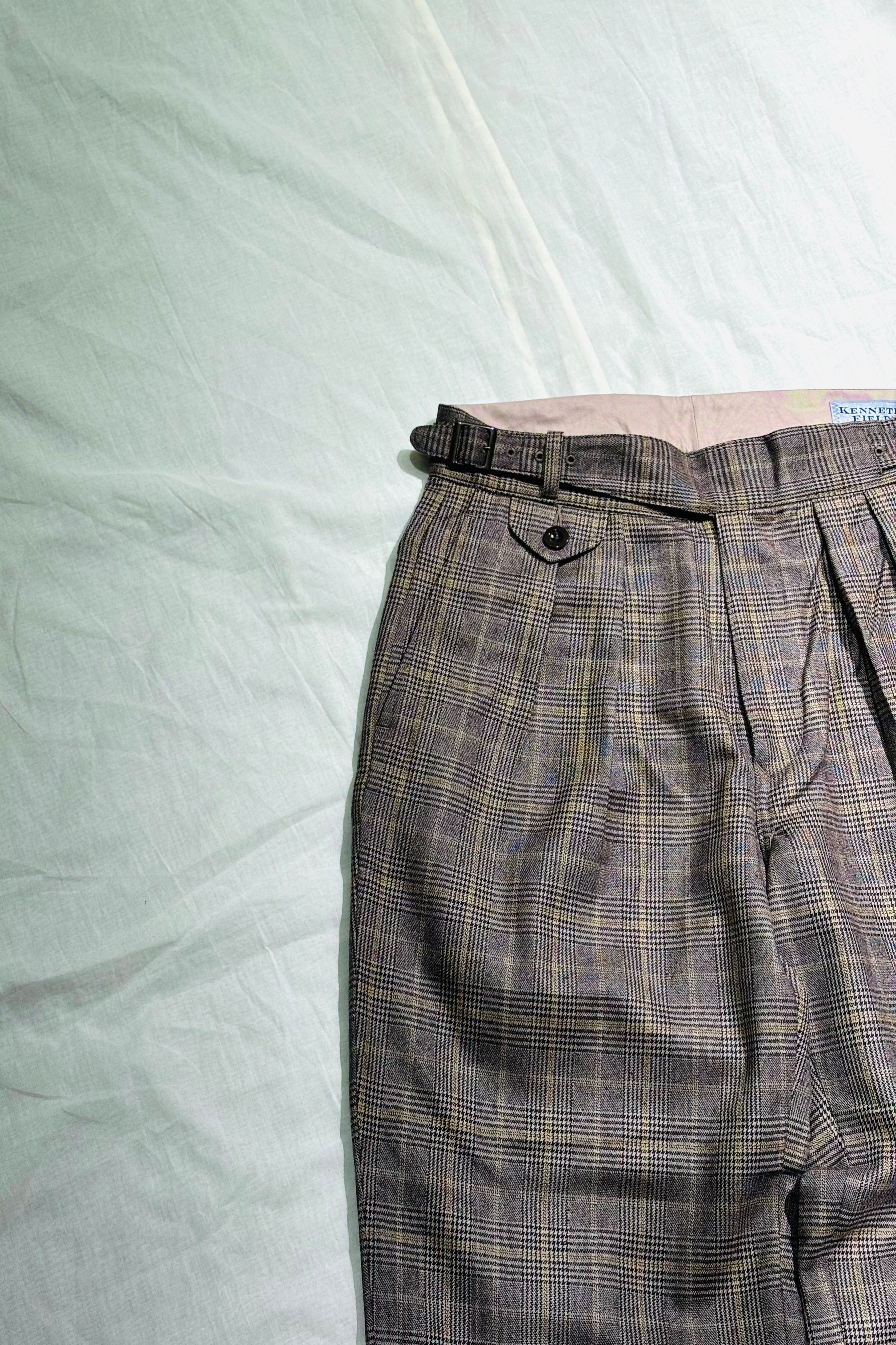 KENNETH FIELD - GURKA Ⅲ TROUSER WOOL PLAIDS - BROWN