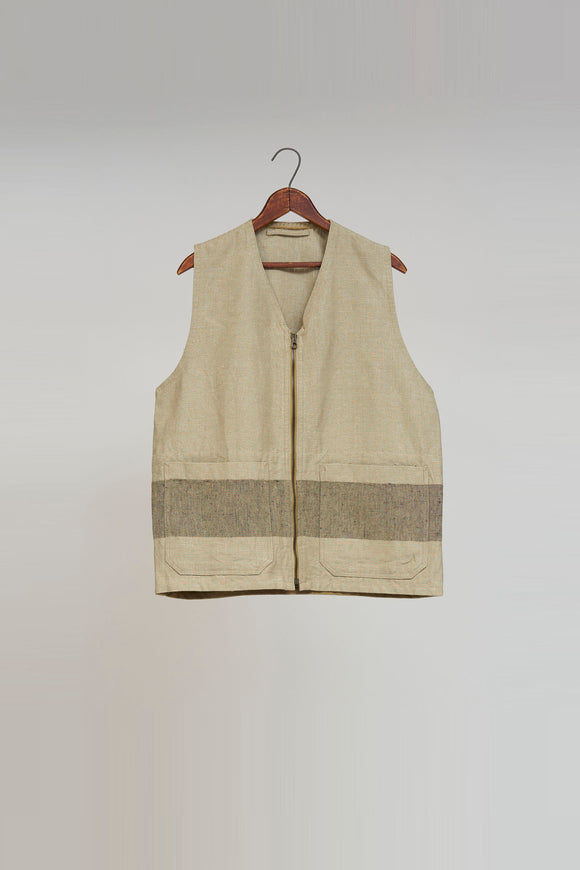 Nigel Cabourn - BEAN SACK BORDER VEST - HEMP LINEN
