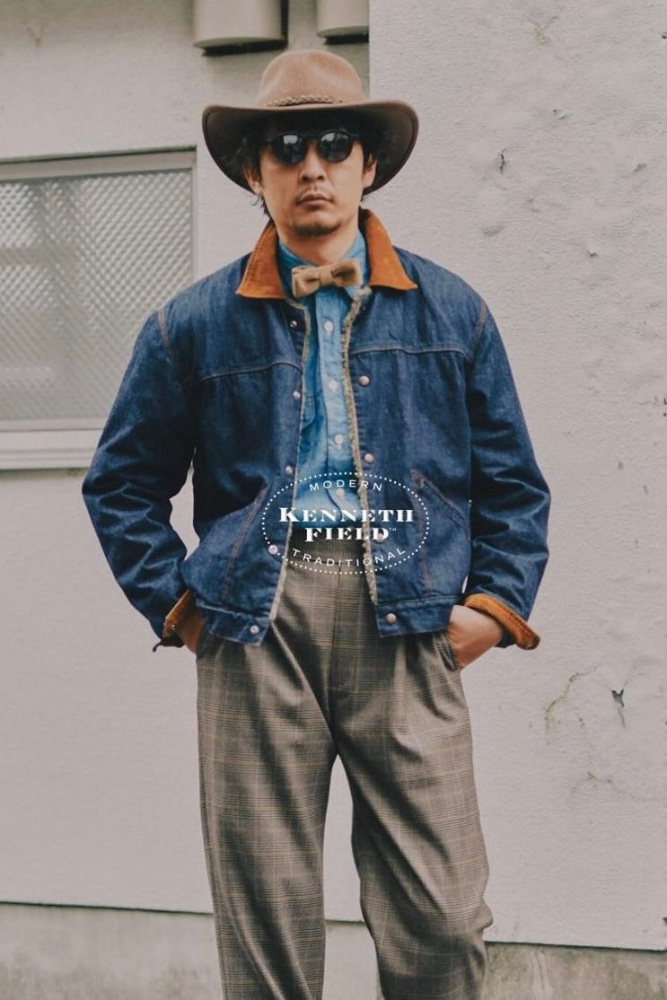 KENNETH FIELD - WESTERN JACKET WITH LINING - BROKEN DENIM