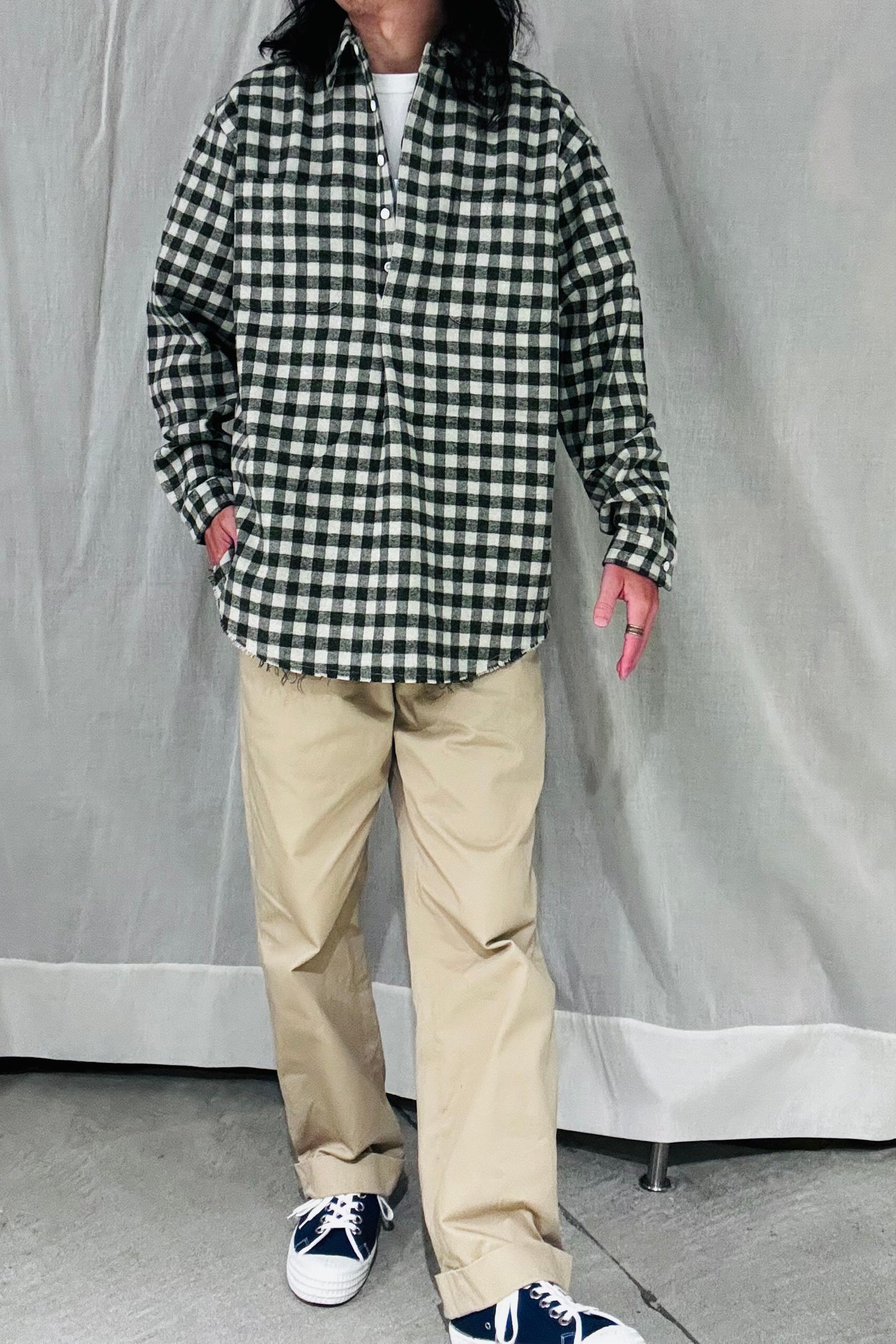 KENNETH FIELD - ROOMY SHIRT Ⅱ NEL CHECK - GRAY