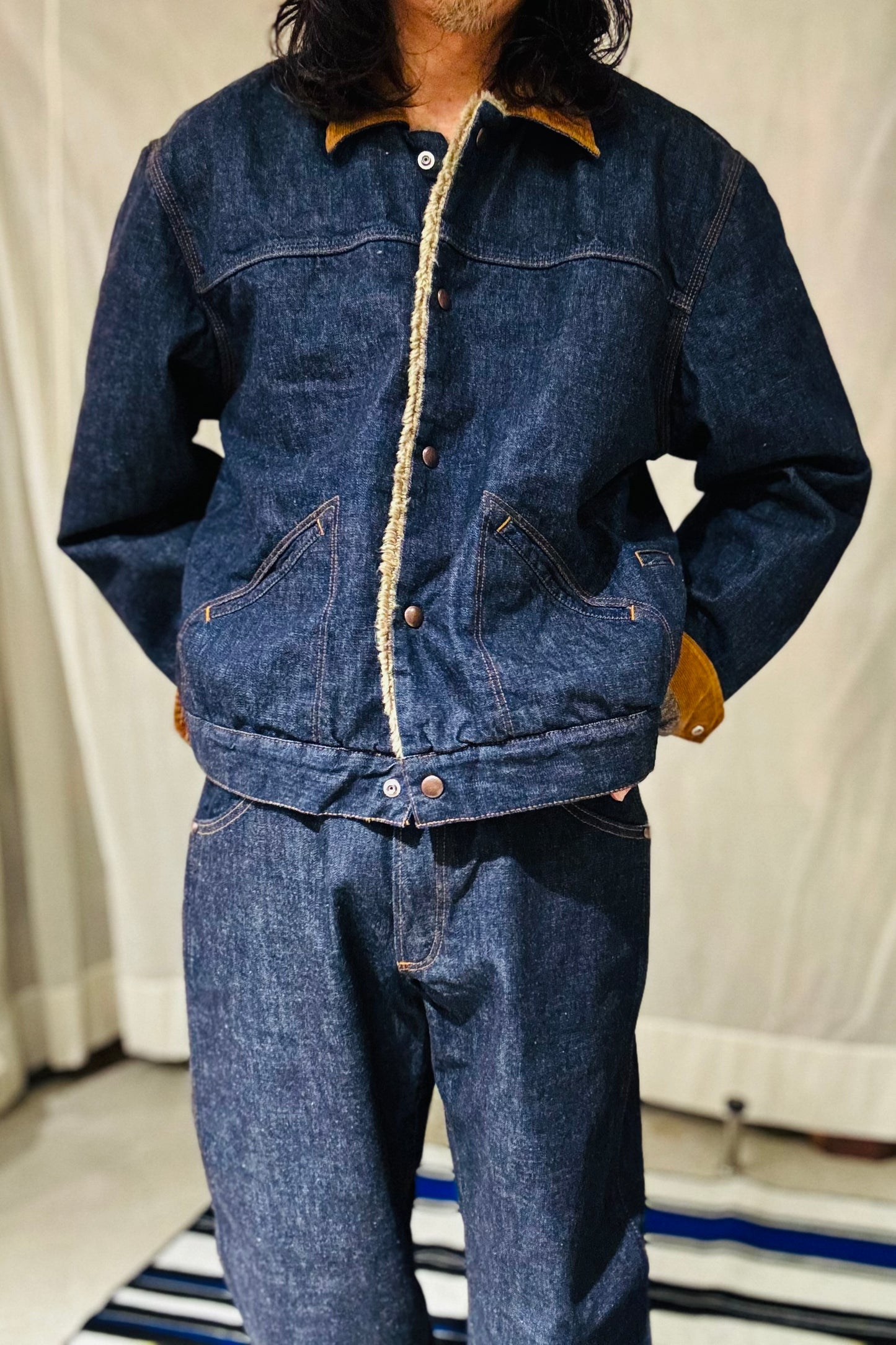 KENNETH FIELD - WESTERN JACKET WITH LINING - BROKEN DENIM