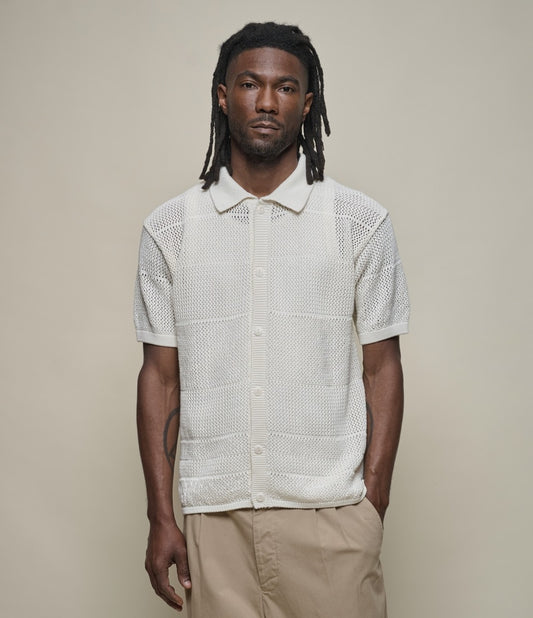 Merz b.Schwanen - KNITSHIRT01 CROCHET SHIRT RELAXED FIT - NATURE