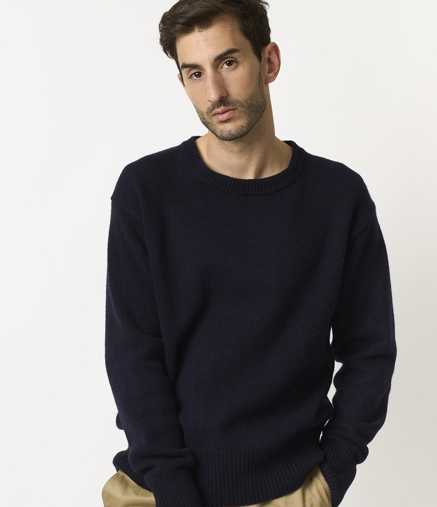 Merz b.Schwanen - LOCC01 CREW PULLOVER DARK NAVY - MERINO CASHMERE BLEND