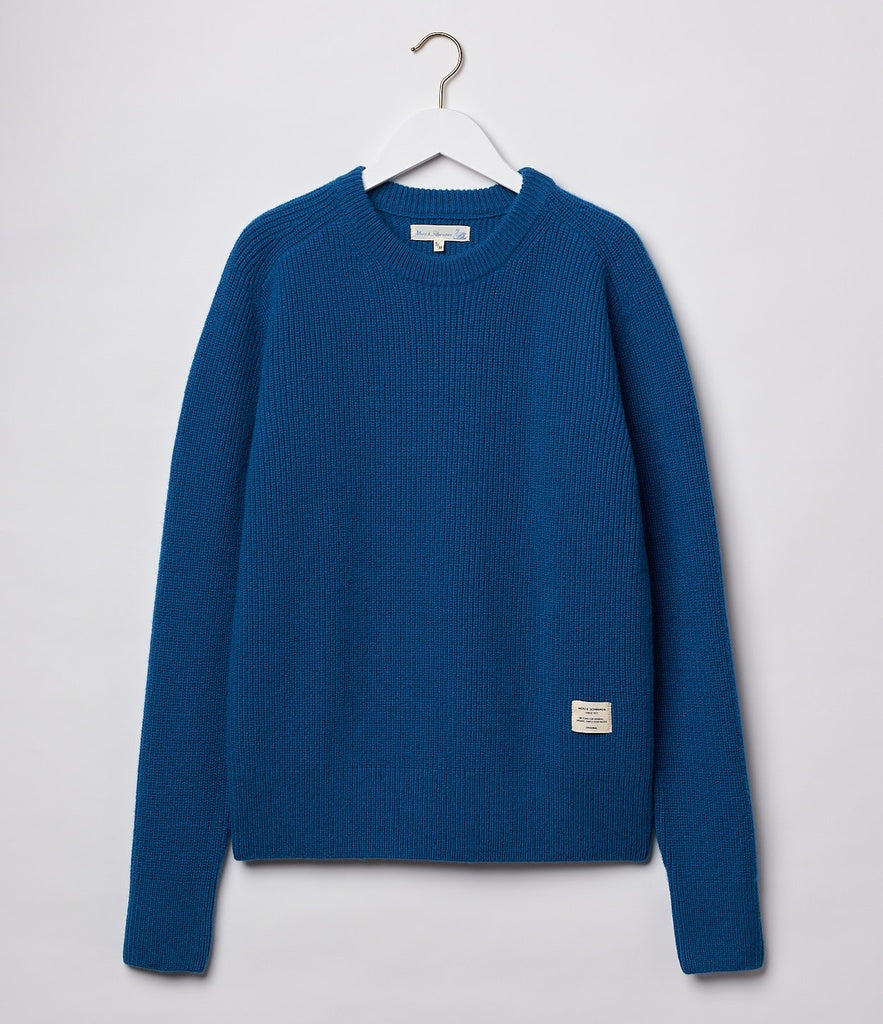 Merz b.Schwanen - LOCC02 RIBBED CREWNECK PULLOVER CARBON BLUE - MERINO CASHMERE BLEND