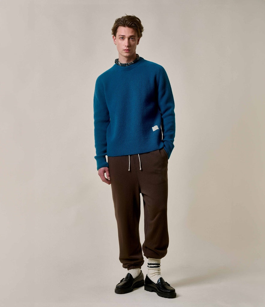 Merz b.Schwanen - LOCC02 RIBBED CREWNECK PULLOVER CARBON BLUE - MERINO CASHMERE BLEND