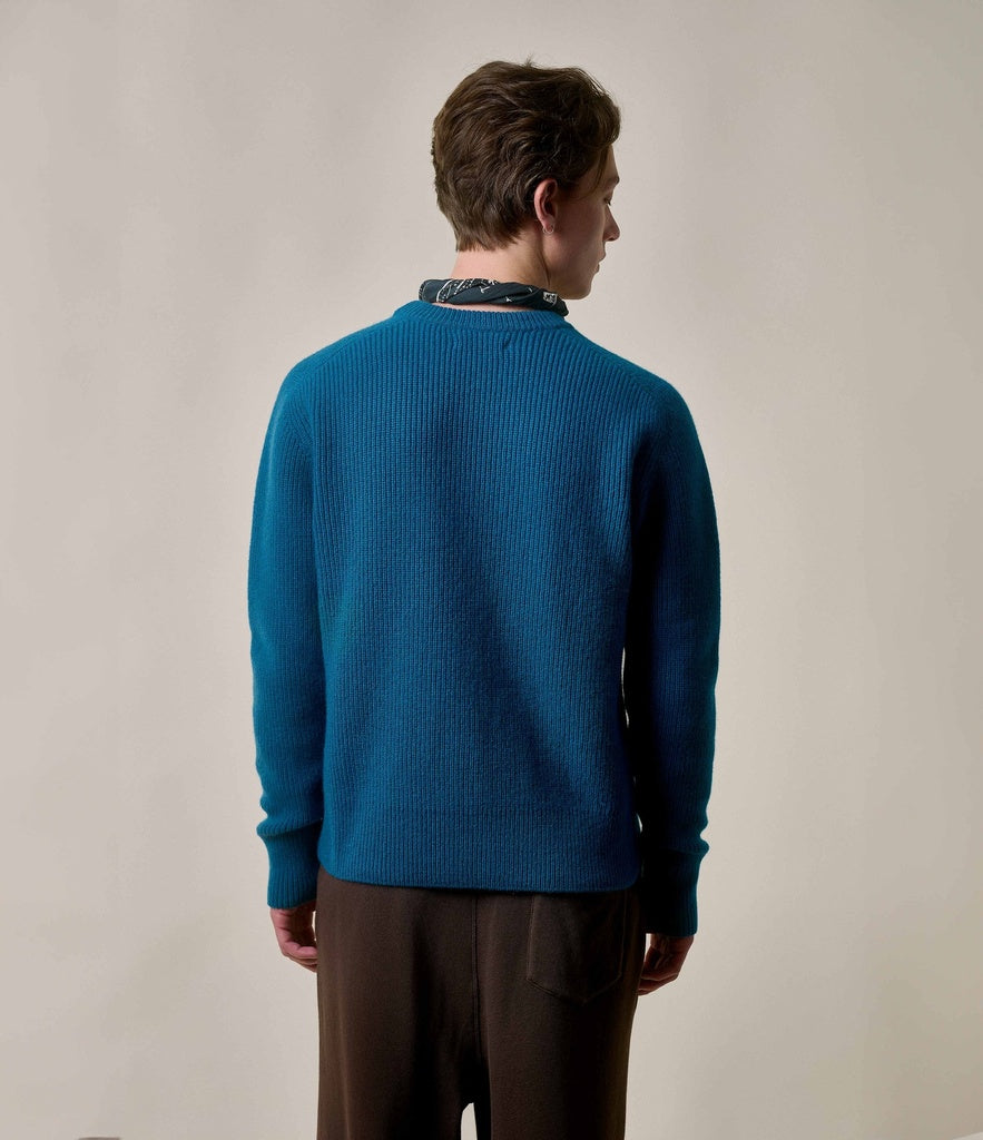 Merz b.Schwanen - LOCC02 RIBBED CREWNECK PULLOVER CARBON BLUE - MERINO CASHMERE BLEND