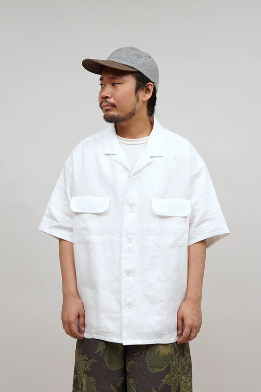Nigel Cabourn - OPEN COLLAR SHIRT LINEN TWILL - OFF WHITE