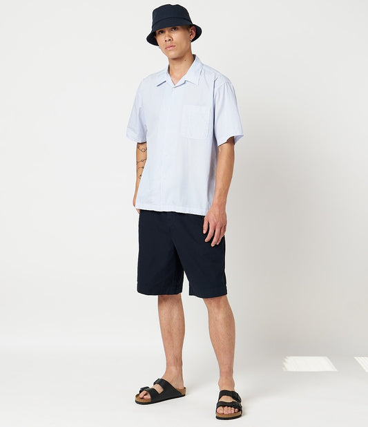 Merz b.Schwanen - SHIRT03 UNISEX BOWLING SHIRT RELAXED FIT - WHITE/DENIM BLUE