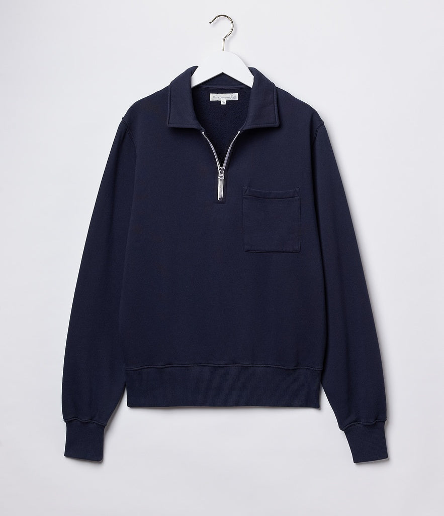 Merz b.Schwanen - ZIPC01 ZIP COLLAR SWEATSHIRT - DARK NAVY