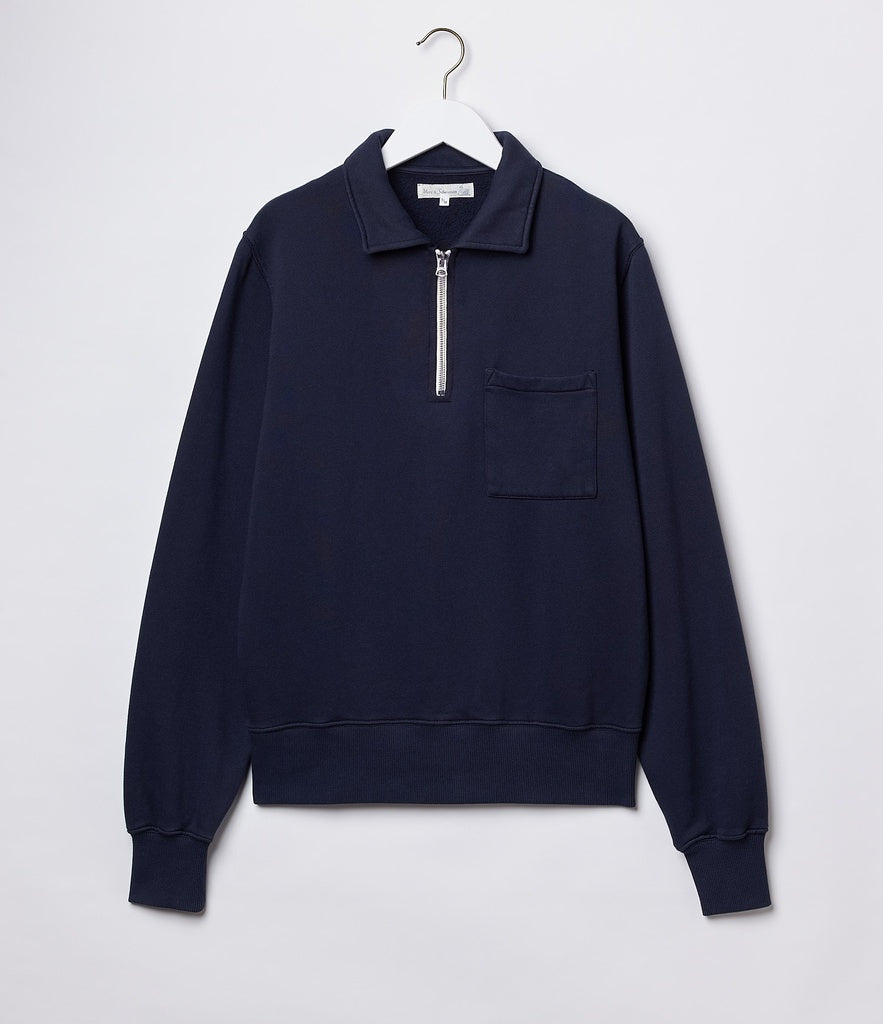 Merz b.Schwanen - ZIPC01 ZIP COLLAR SWEATSHIRT - DARK NAVY