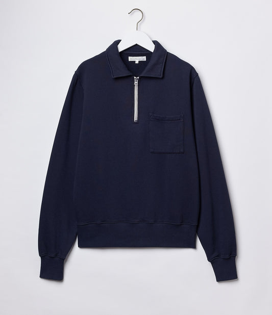 Merz b.Schwanen - ZIPC01 ZIP COLLAR SWEATSHIRT - DARK NAVY