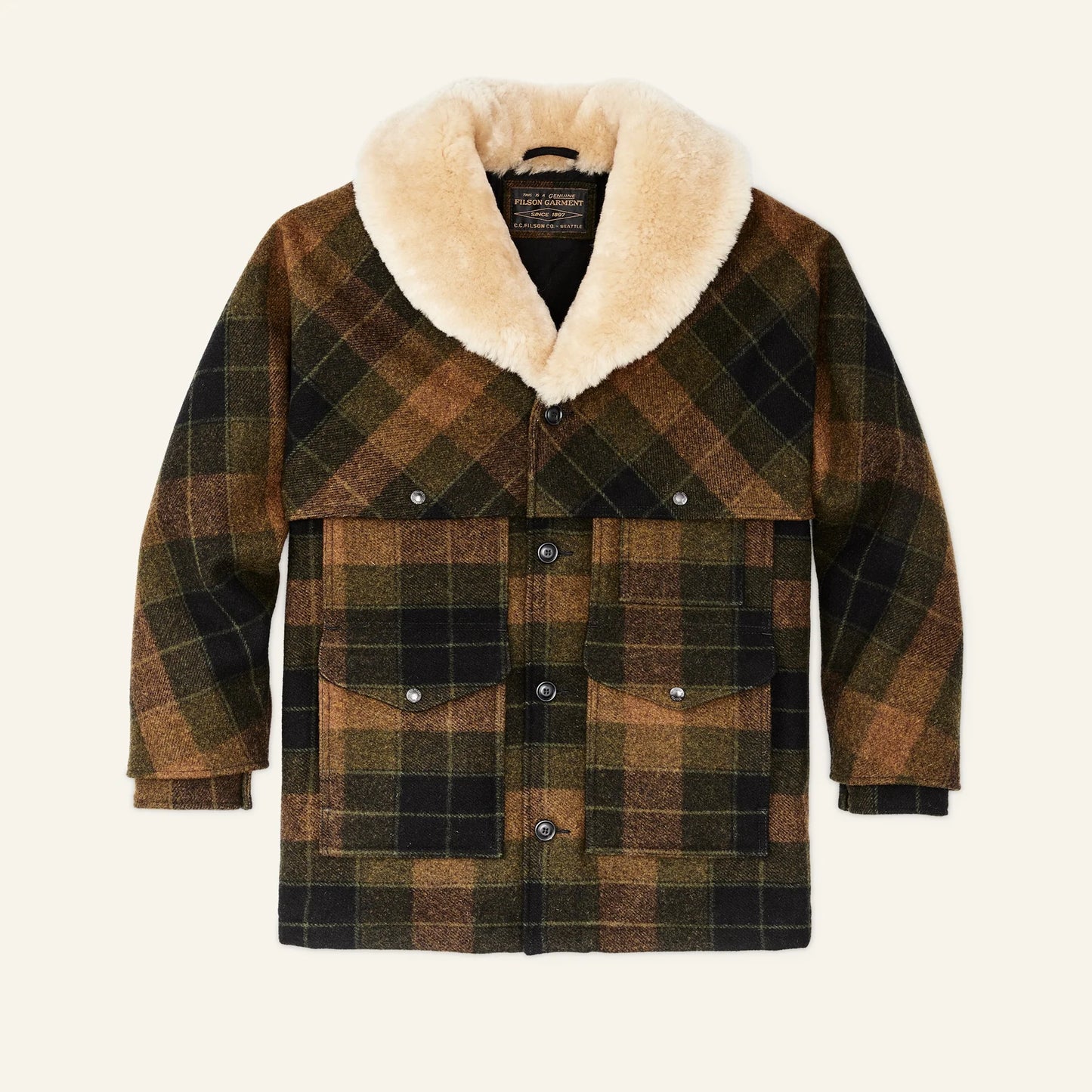 FILSON - LINED WOOL PACKER COAT - LODEN HEATHER PLAID